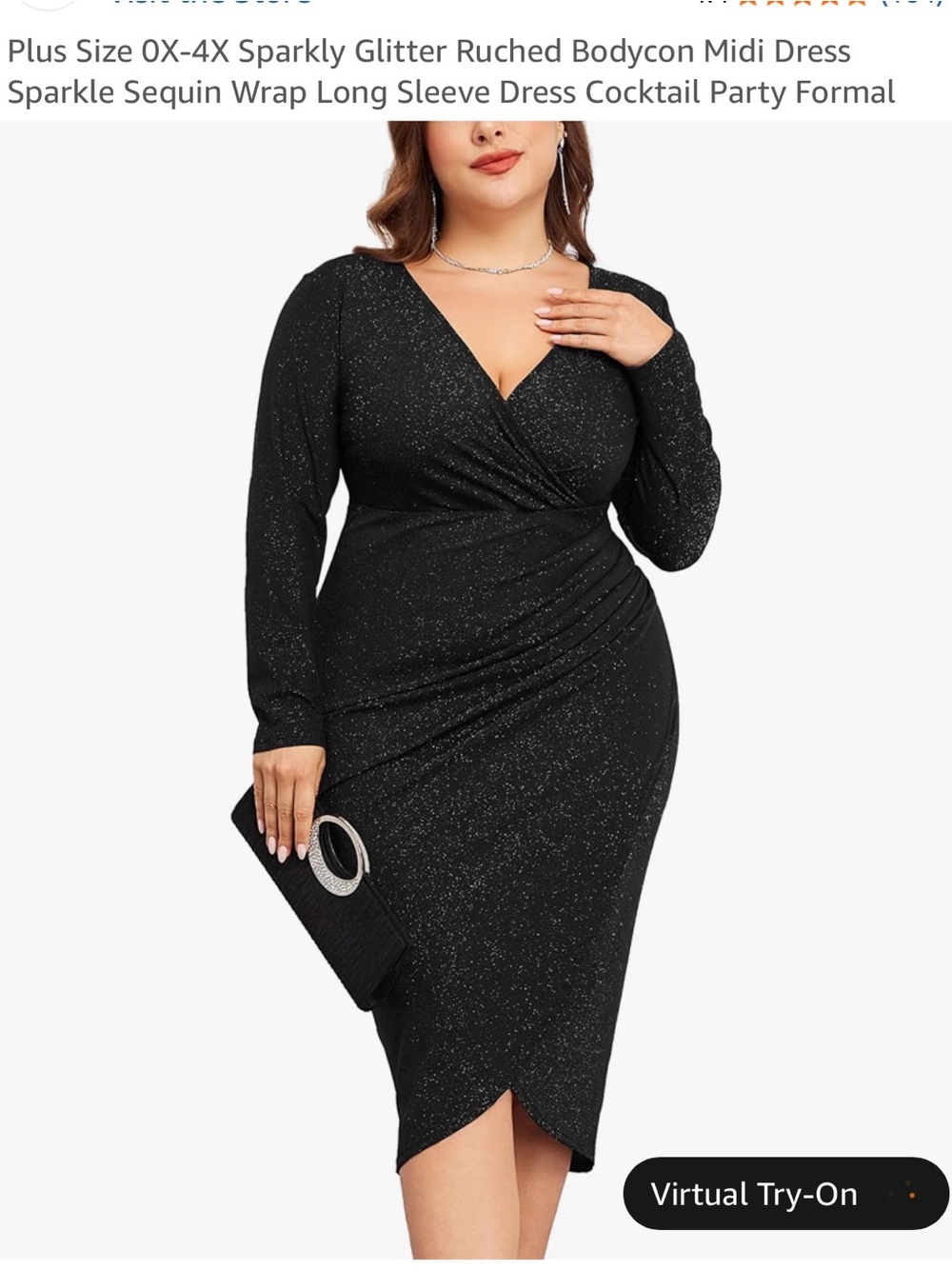 Sparkle Black Long-Sleeve Wrap Midi Dress